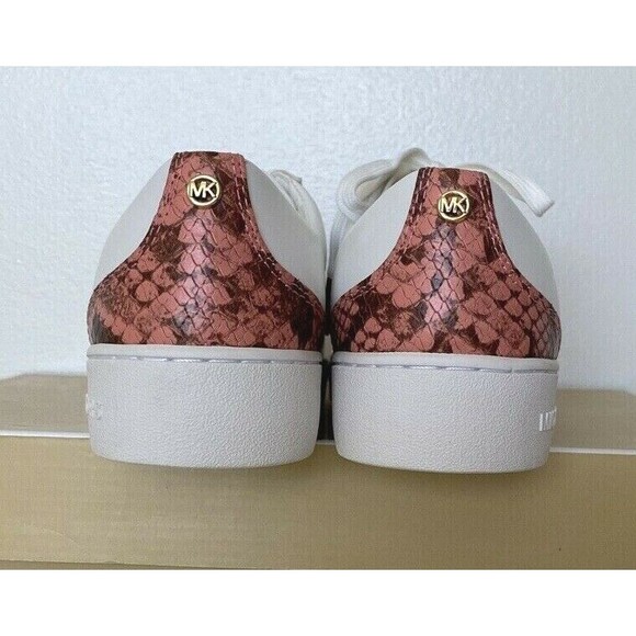New Michael Kors Catelyn Stripe Lace Up Nappa PU sneakers size 5.5 White Peach - Picture 4 of 9